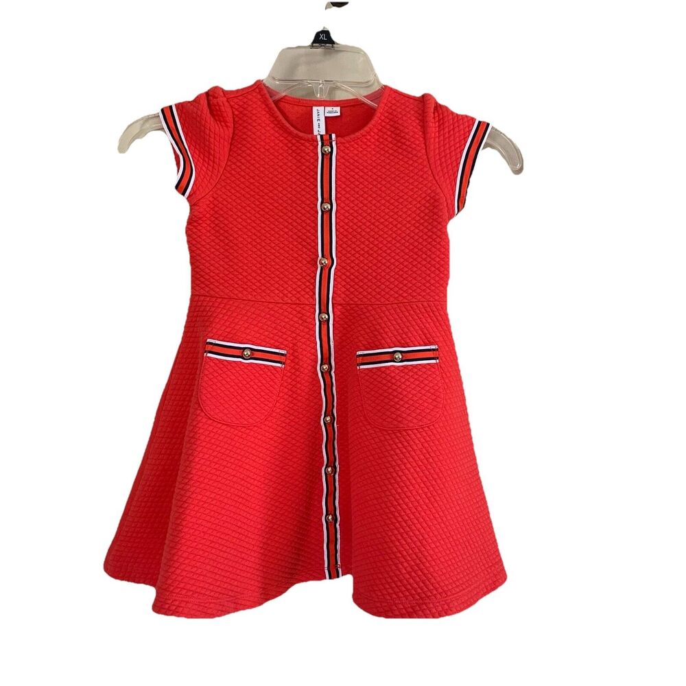 Janie and Jack Quilted Short Sleeve Orange Dress Size 4T Jackie O. Gold Buttons